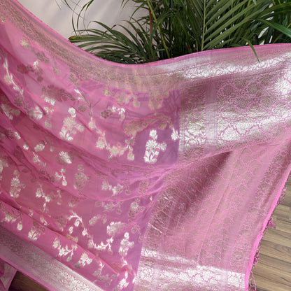 Pink Semi Khaddi Georgette Saree