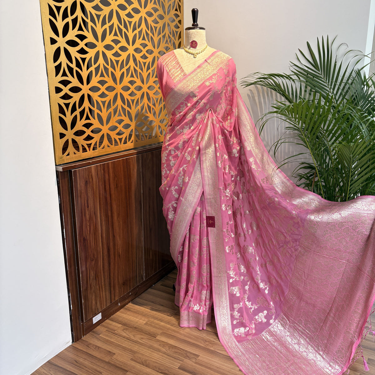 Pink Semi Khaddi Georgette Saree