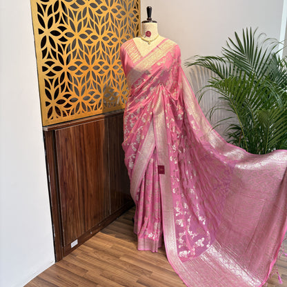 Pink Semi Khaddi Georgette Saree