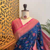 Blue Embroidered Banarasi Pure Crepe Saree