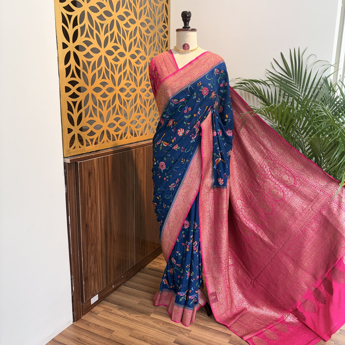 Blue Embroidered Banarasi Pure Crepe Saree