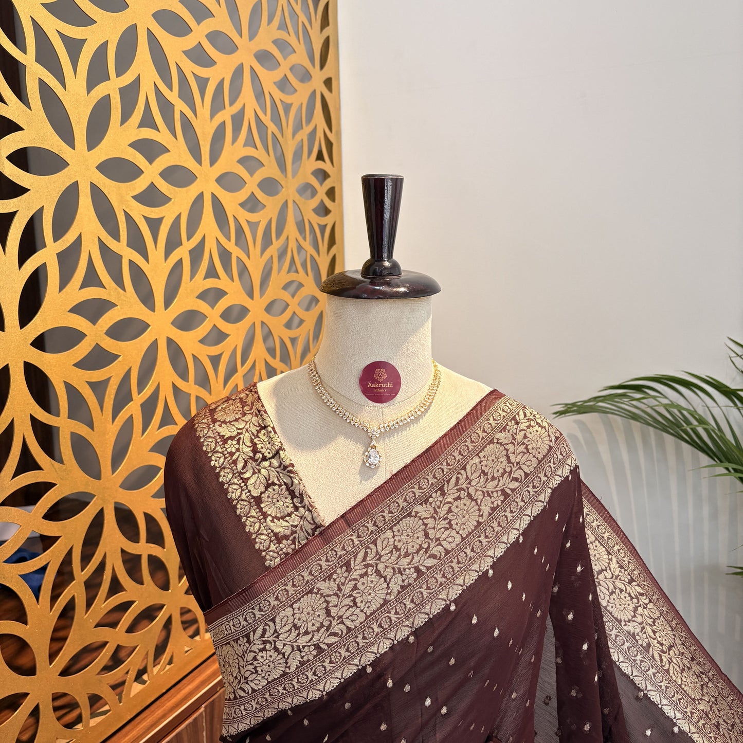 Brown Semi Khaddi Georgette Saree