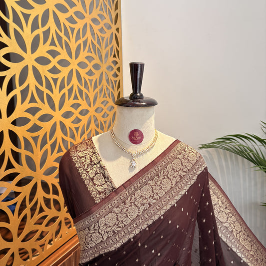 Brown Semi Khaddi Georgette Saree