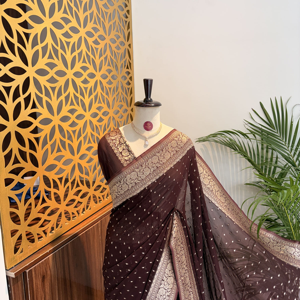 Brown Semi Khaddi Georgette Saree