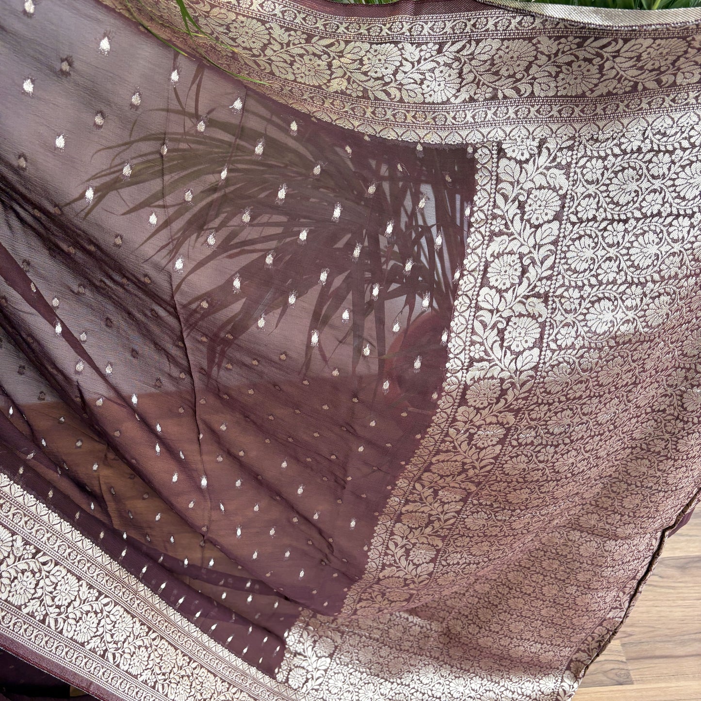 Brown Semi Khaddi Georgette Saree