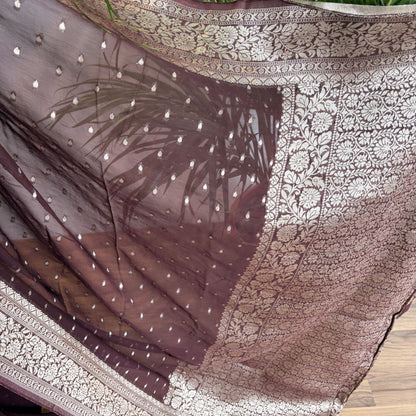 Brown Semi Khaddi Georgette Saree