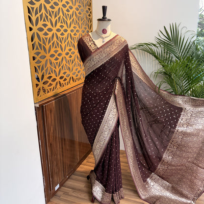 Brown Semi Khaddi Georgette Saree