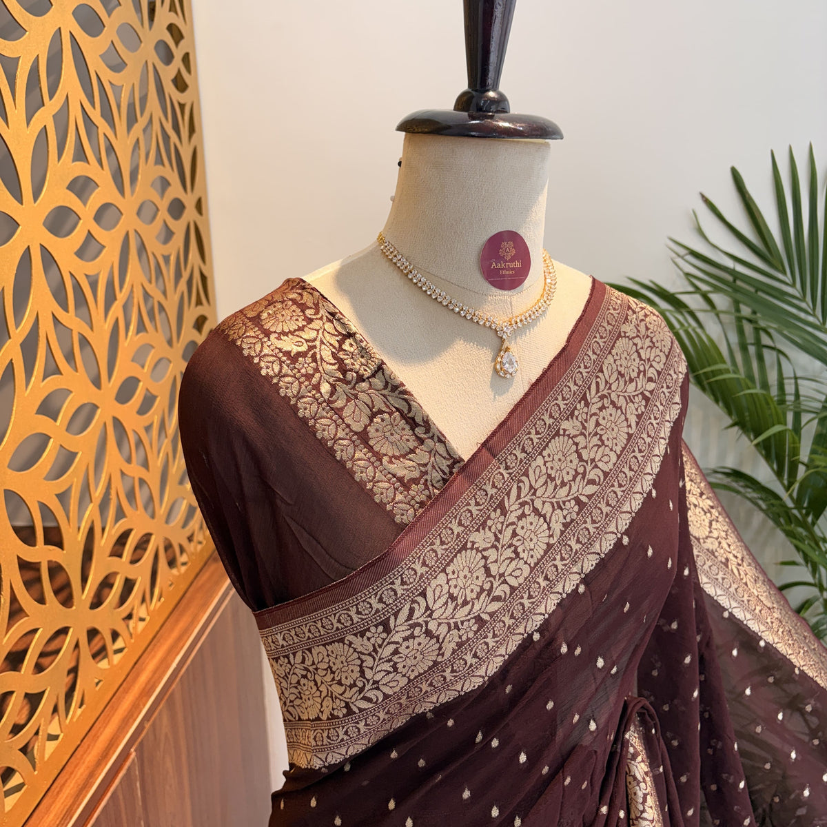 Brown Semi Khaddi Georgette Saree