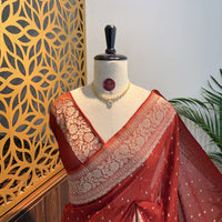Rust Orange Semi Khaddi Georgette Saree