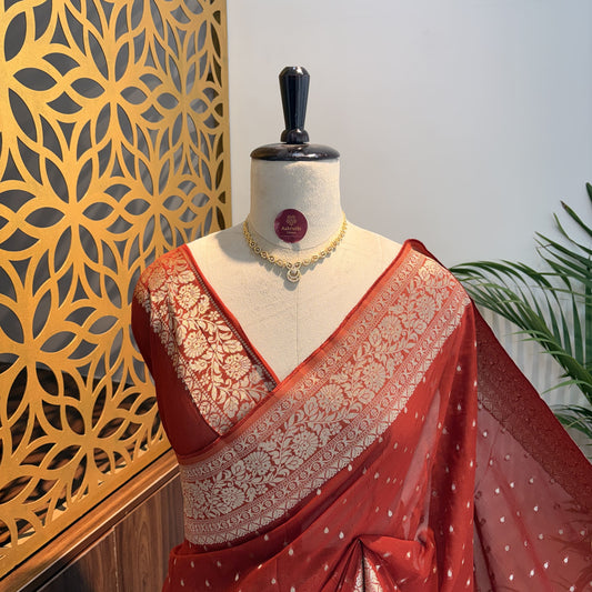 Rust Orange Semi Khaddi Georgette Saree