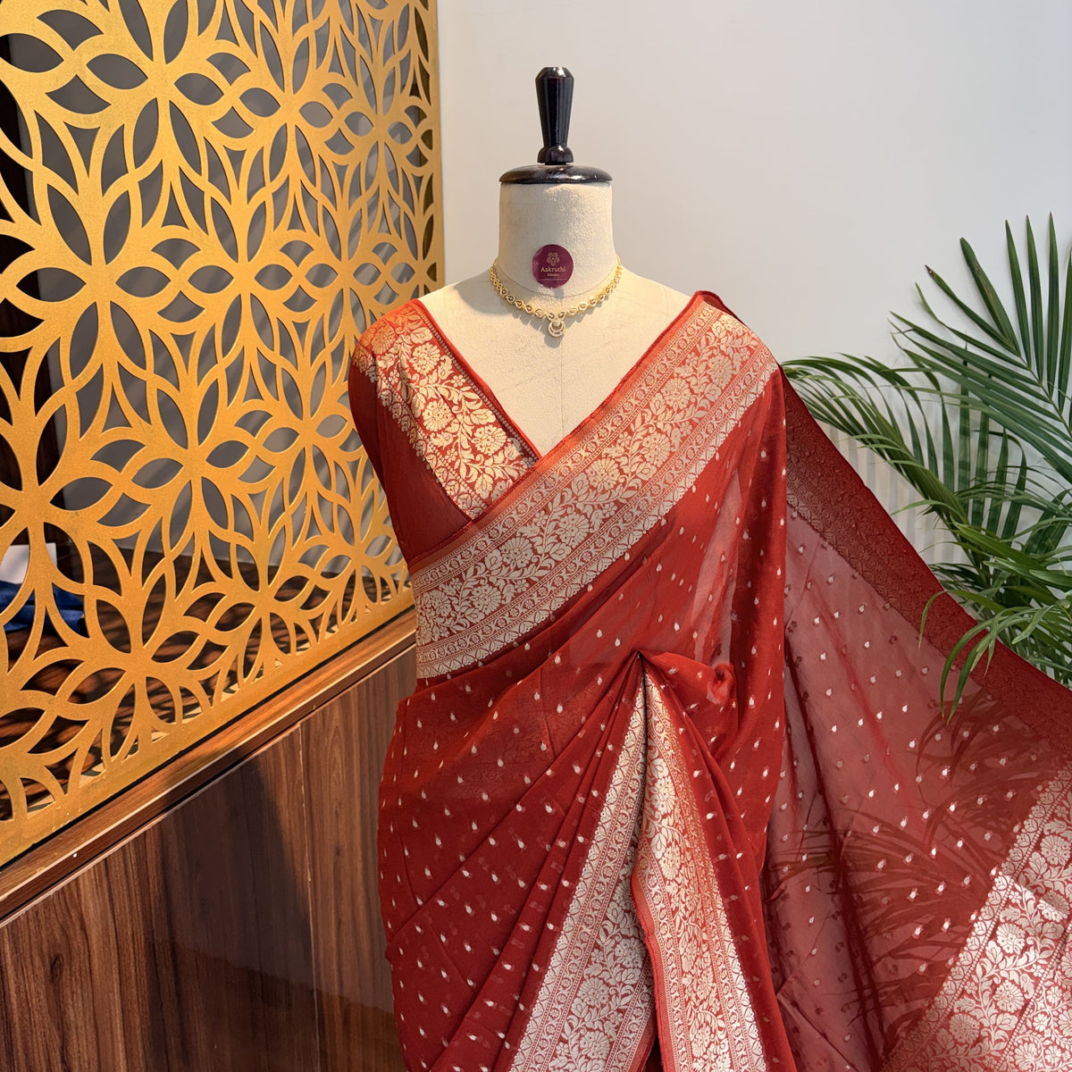 Rust Orange Semi Khaddi Georgette Saree