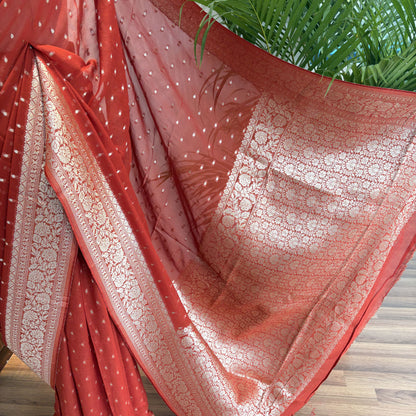 Rust Orange Semi Khaddi Georgette Saree