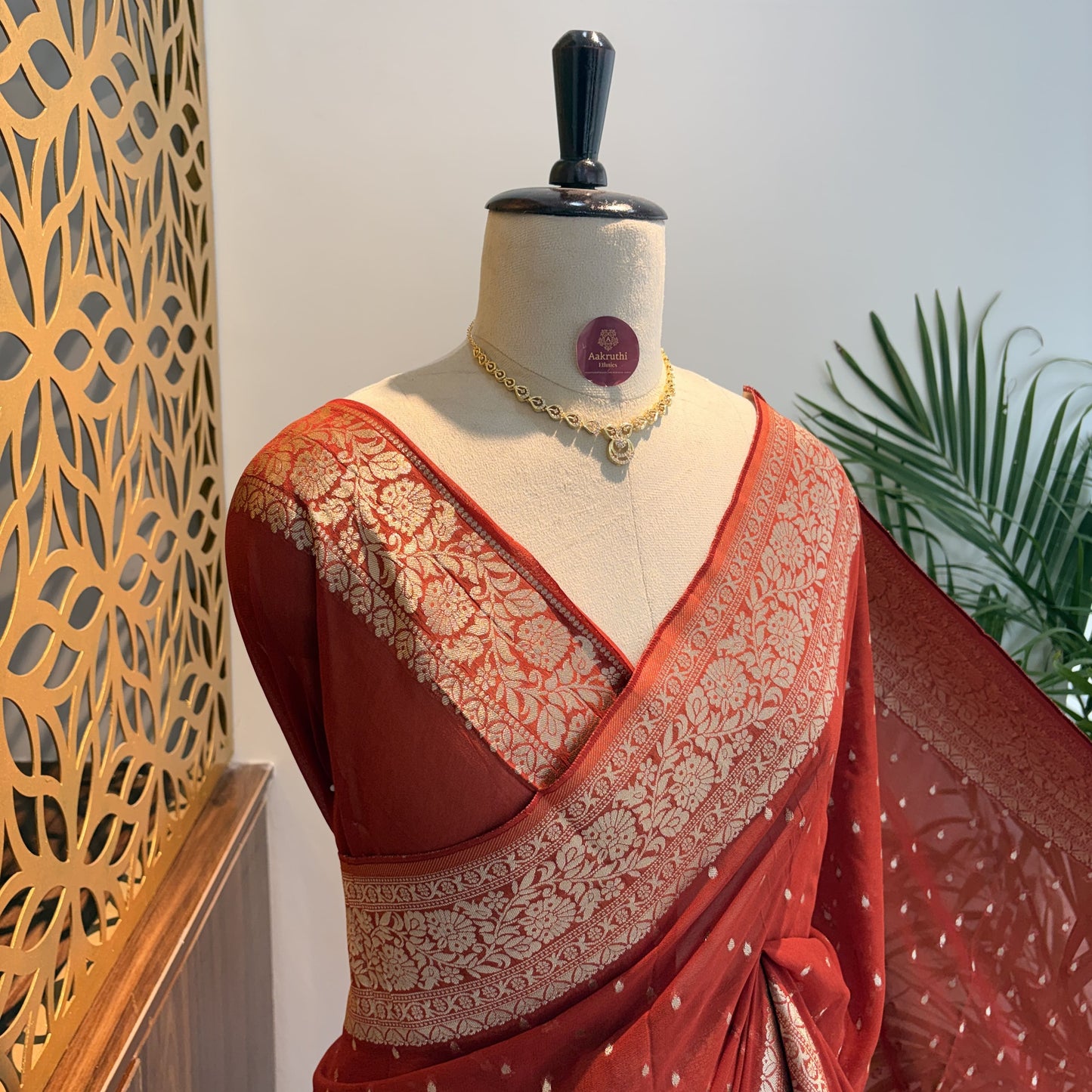 Rust Orange Semi Khaddi Georgette Saree