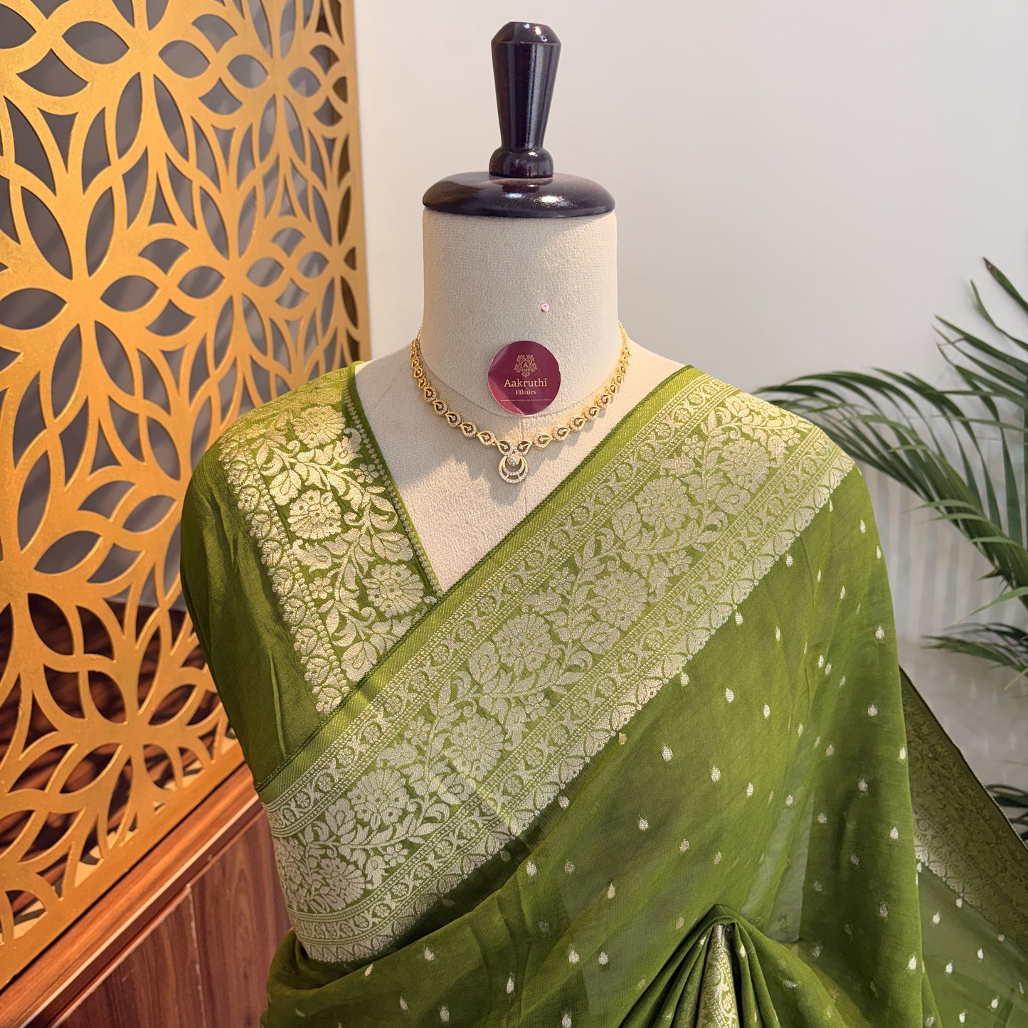 Green Semi Khaddi Georgette Saree