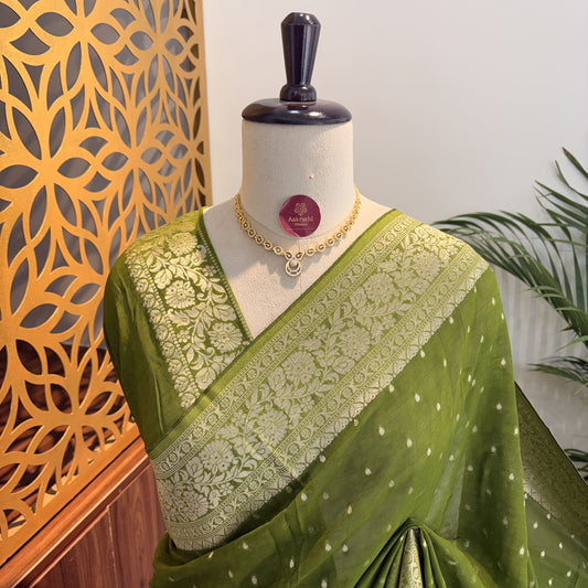 Green Semi Khaddi Georgette Saree