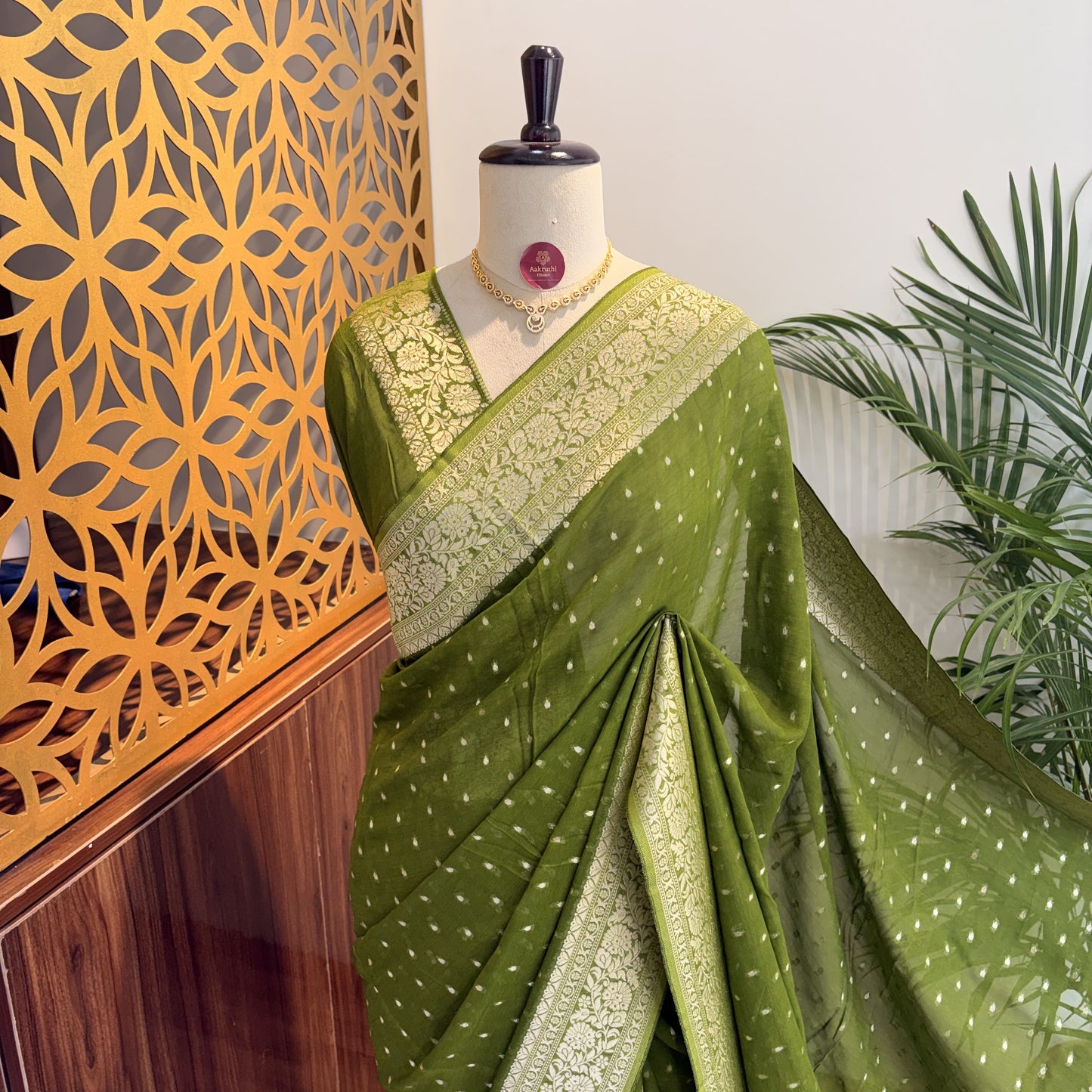 Green Semi Khaddi Georgette Saree