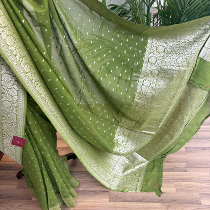 Green Semi Khaddi Georgette Saree