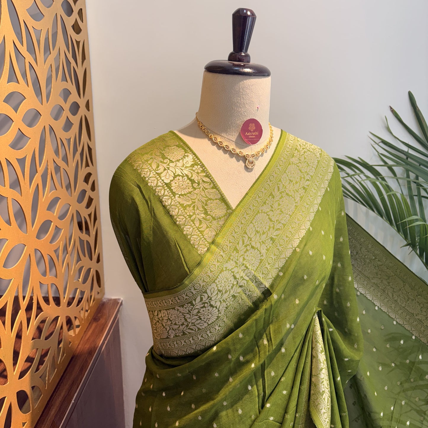 Green Semi Khaddi Georgette Saree