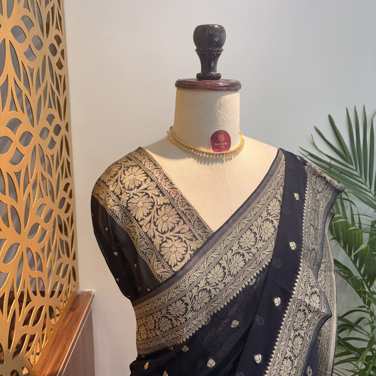 Black Semi Khaddi Georgette Saree