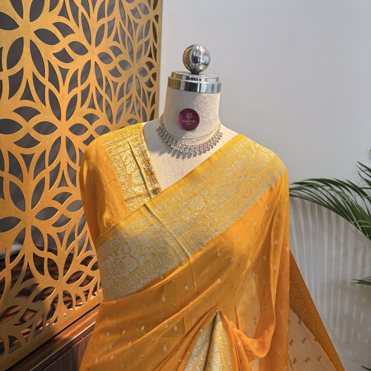 Yellow Semi Khaddi Georgette Saree