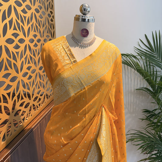 Yellow Semi Khaddi Georgette Saree