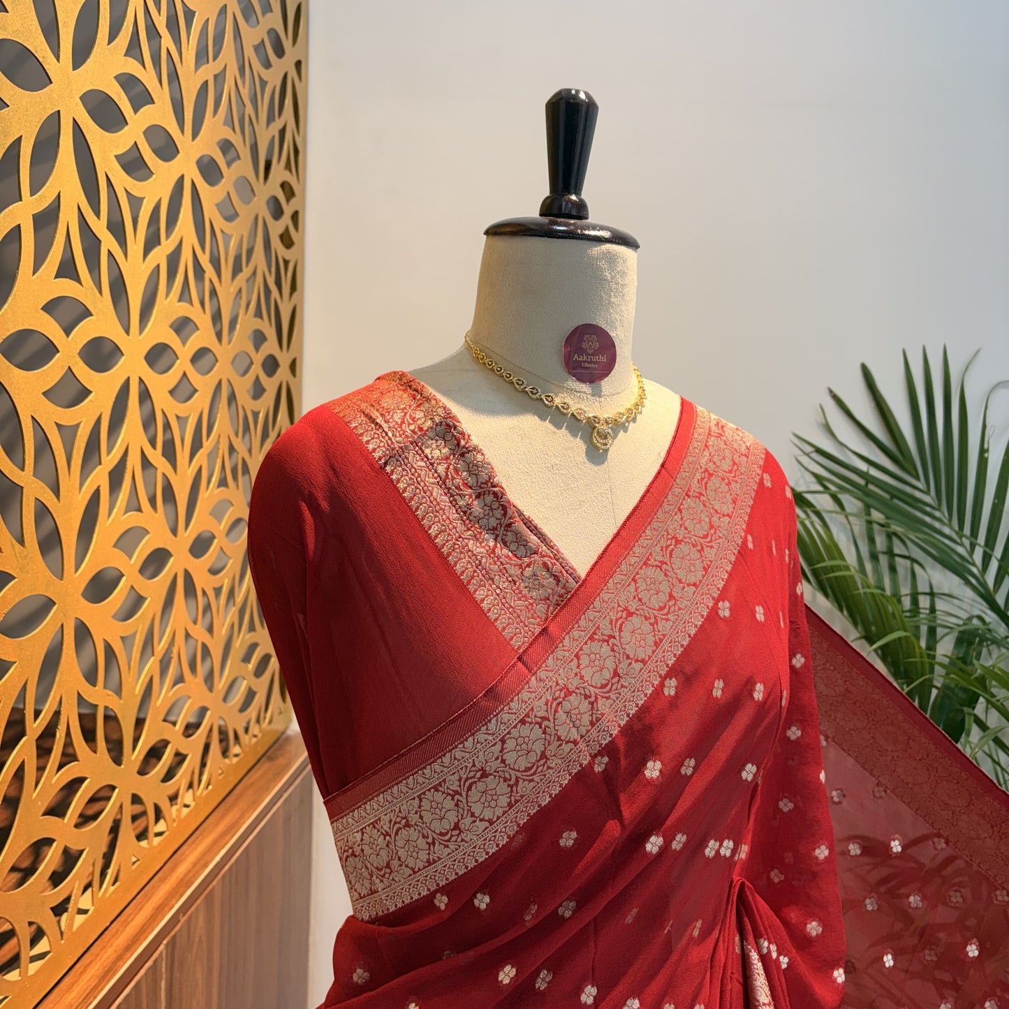 Red Semi Khaddi Georgette Saree