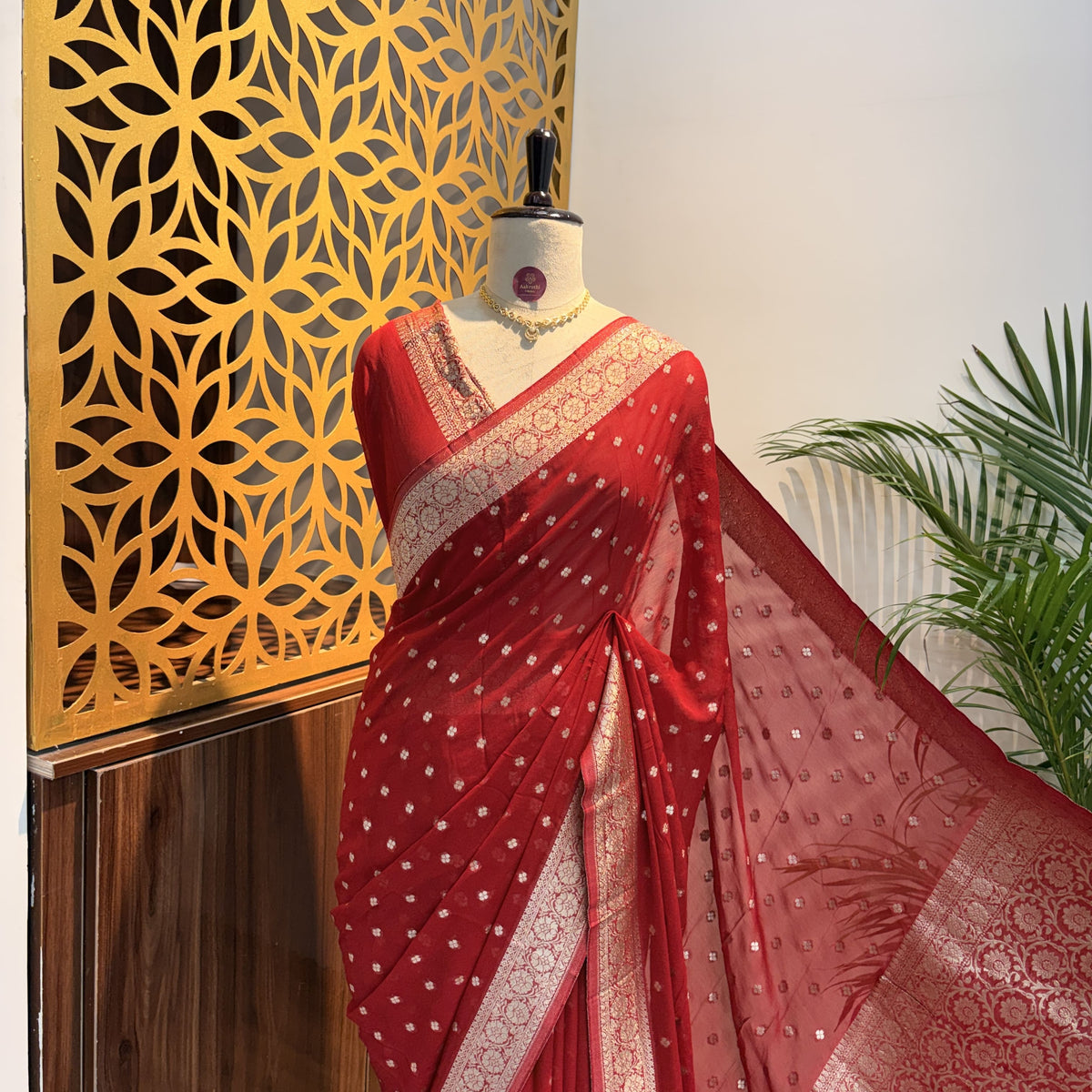 Red Semi Khaddi Georgette Saree