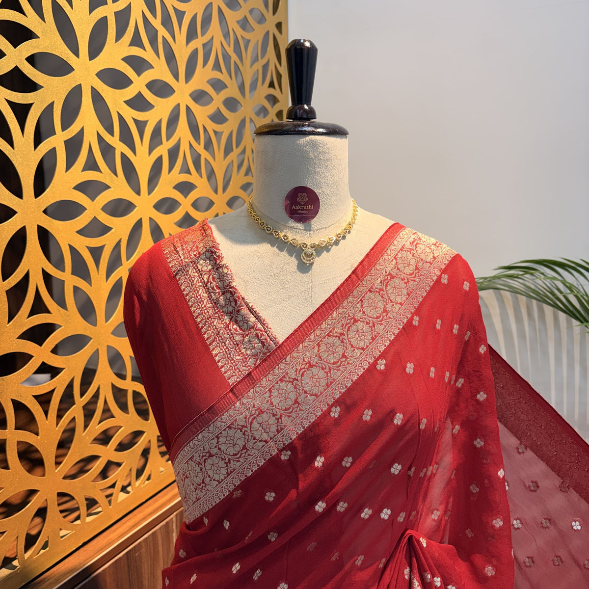 Red Semi Khaddi Georgette Saree
