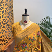 Yellow Embroidered Banarasi Pure Crepe Saree