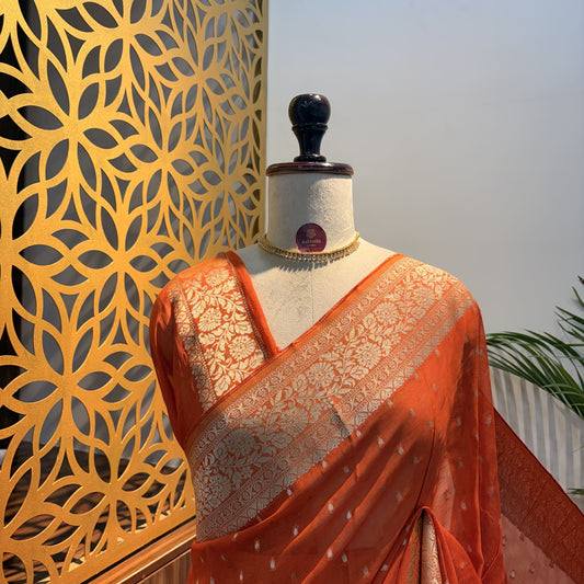 Orange Semi Khaddi Georgette Saree