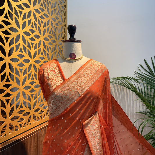 Orange Semi Khaddi Georgette Saree
