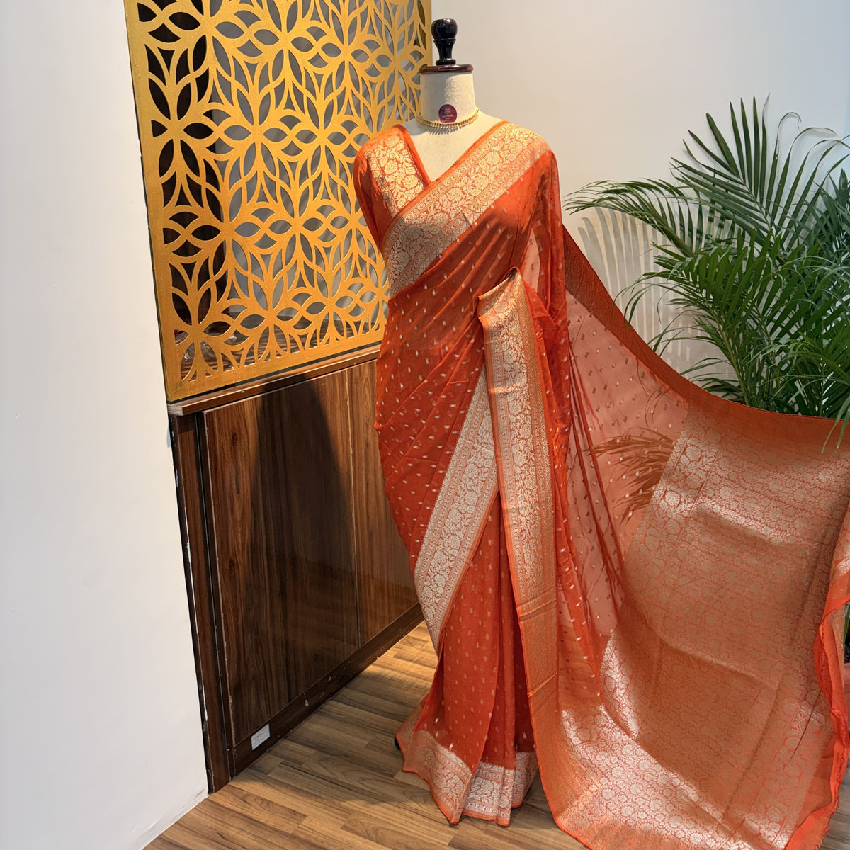 Orange Semi Khaddi Georgette Saree