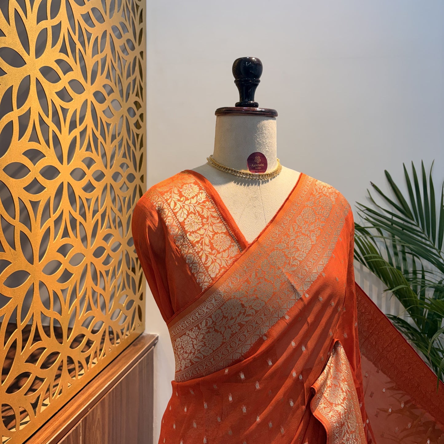 Orange Semi Khaddi Georgette Saree