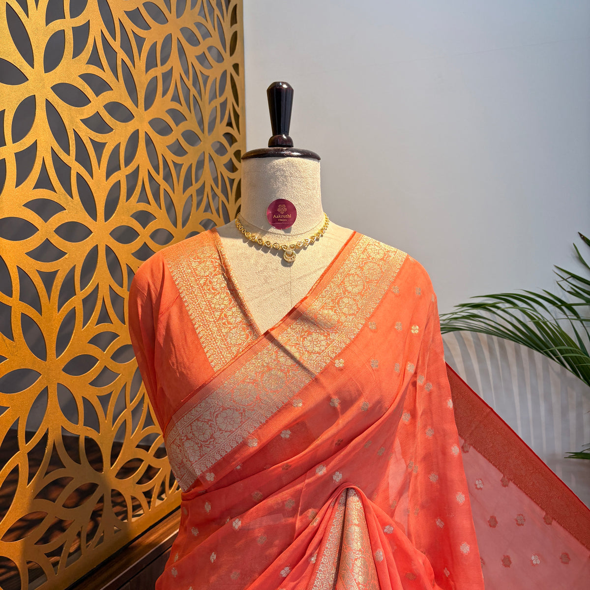 Peach Semi Khaddi Georgette Saree