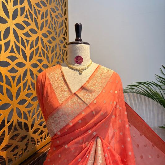 Peach Semi Khaddi Georgette Saree