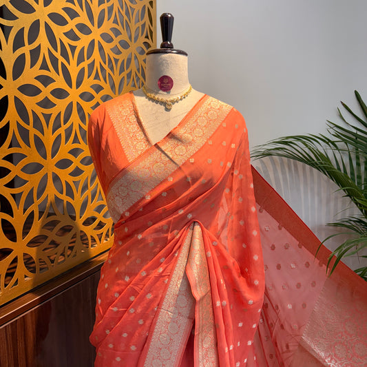Peach Semi Khaddi Georgette Saree