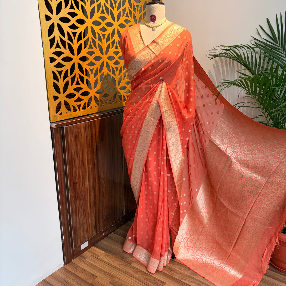 Peach Semi Khaddi Georgette Saree