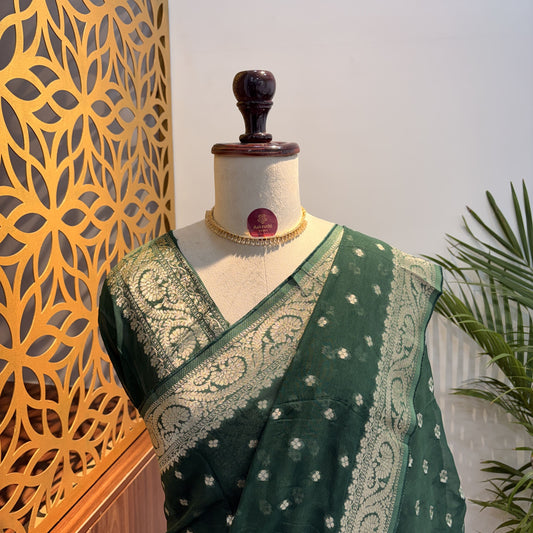 Green Semi Khaddi Georgette Saree