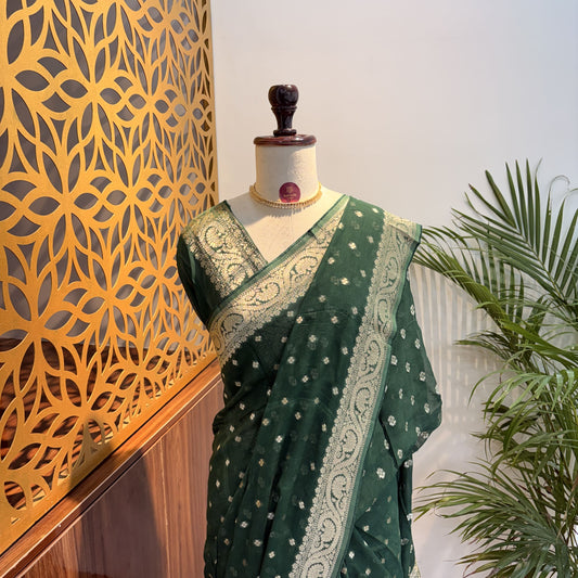 Green Semi Khaddi Georgette Saree