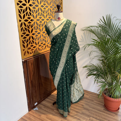 Green Semi Khaddi Georgette Saree