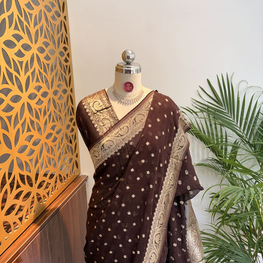 Brown Semi Khaddi Georgette Saree