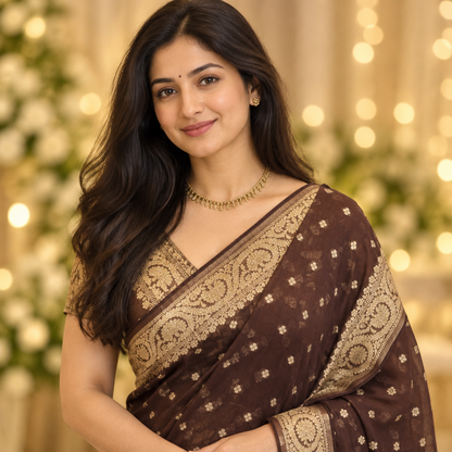 Brown Semi Khaddi Georgette Saree