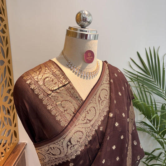 Brown Semi Khaddi Georgette Saree