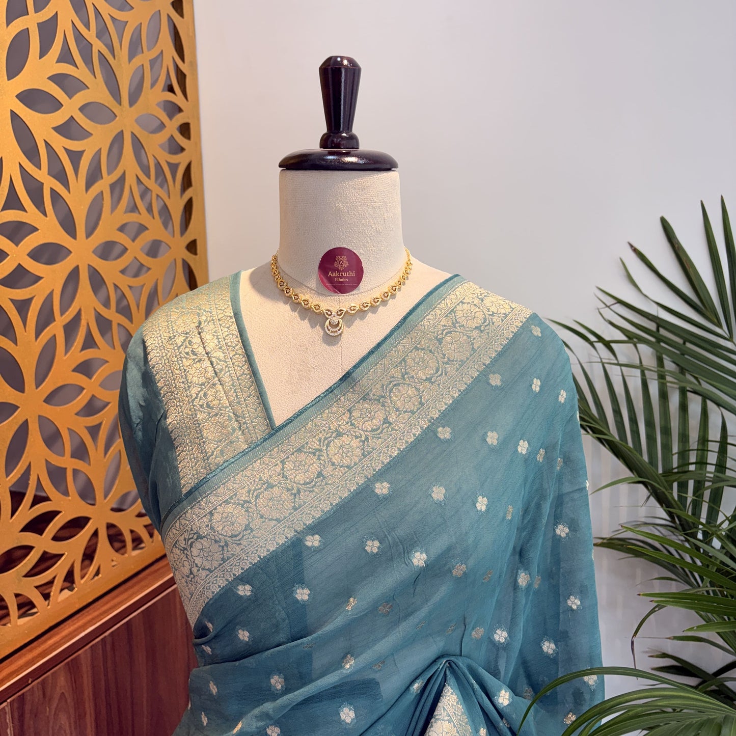 Sea Green Semi Khaddi Georgette Saree
