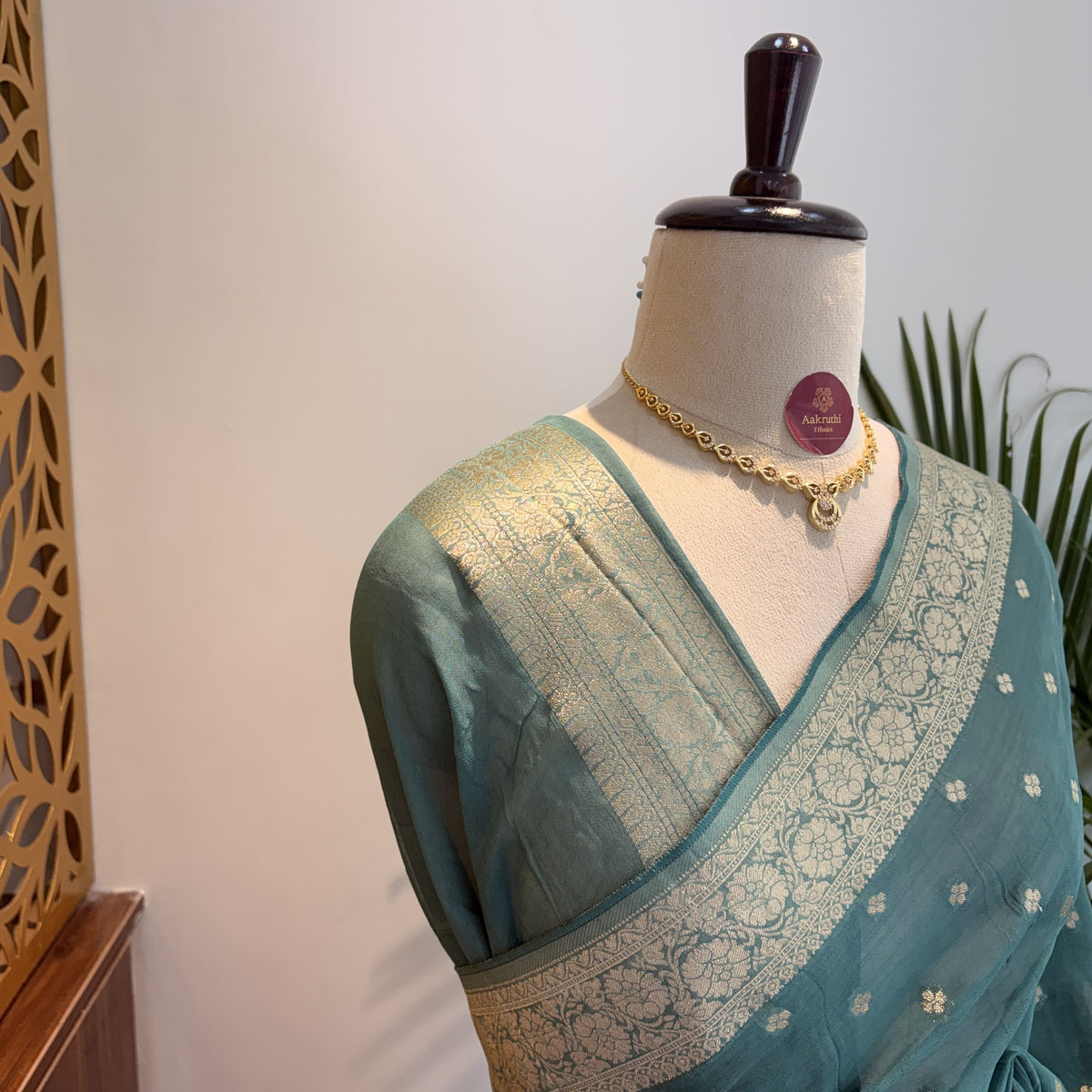 Sea Green Semi Khaddi Georgette Saree