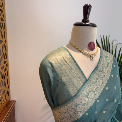 Sea Green Semi Khaddi Georgette Saree