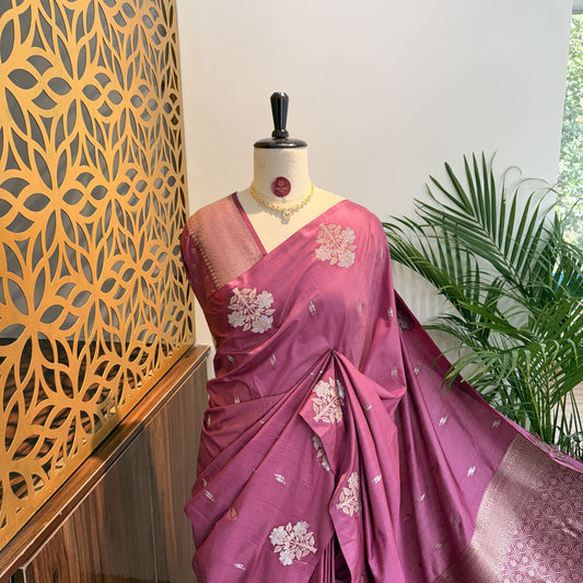 Onion Pink Semi Raw Mango Banarasi Saree