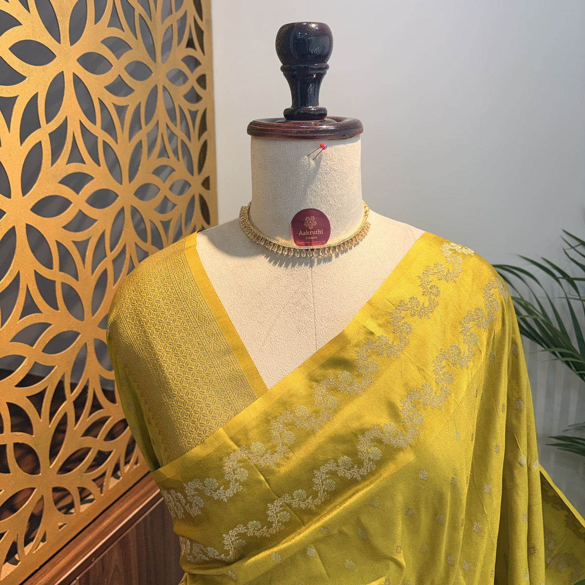Lime Green Semi Raw Mango Banarasi Saree