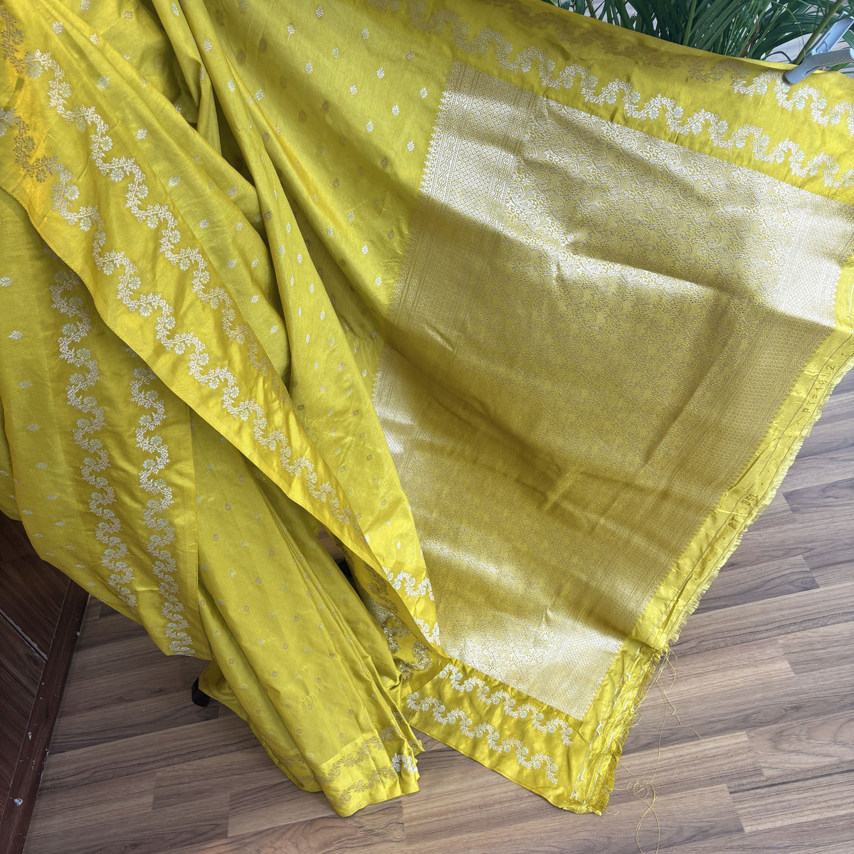 Lime Green Semi Raw Mango Banarasi Saree
