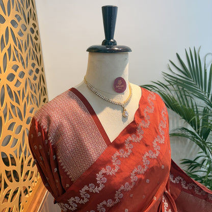 Rust Orange Semi Raw Mango Banarasi Saree